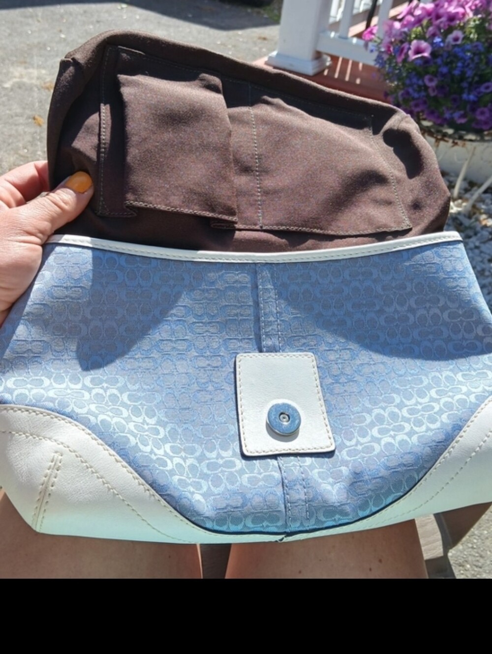 Vintage Coach Authentic Sky Blue & White Signature Soho Shoulder Bag Hand bag